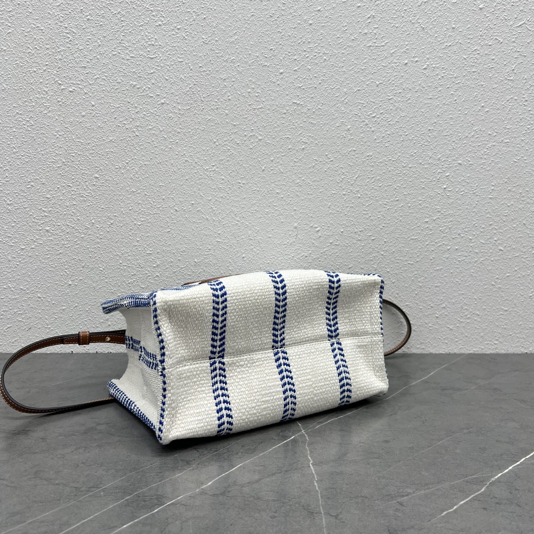 Celine Small Cabas Thais In Striped Textile And Calfskin Blue/White 199162